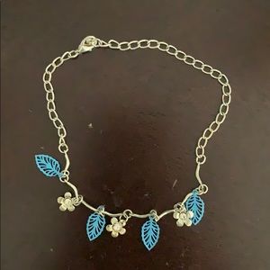 Blue and silver feather and flower bracelet